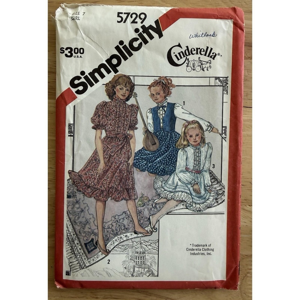 Simplicity Cinderella Pattern 5729 Girls Pullover Dress Lined Vest & Sash Size 7